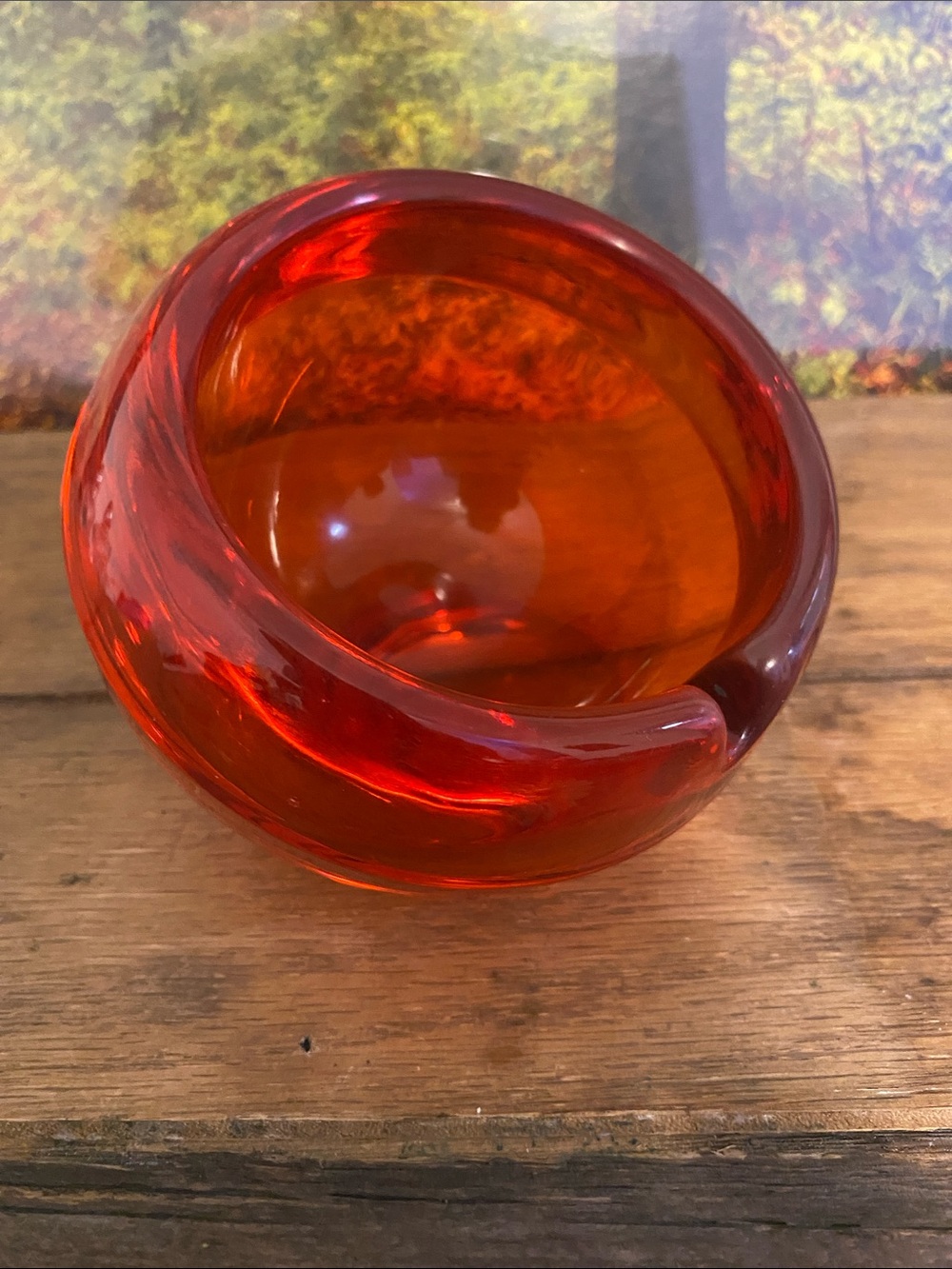 Vintage Viking glass Orb ashtray.  1960.  No cracks or chips.  Orange in color